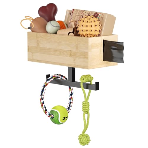 BugyKido Hundegarderobe mit Ablage L, Robustes Wandregal aus Bambus für Leinen & Zubehör, Inkl. Kotbeutelspender & Montage-Set, 15kg Tragkraft (3L Fassungsvermögen) von BugyKido