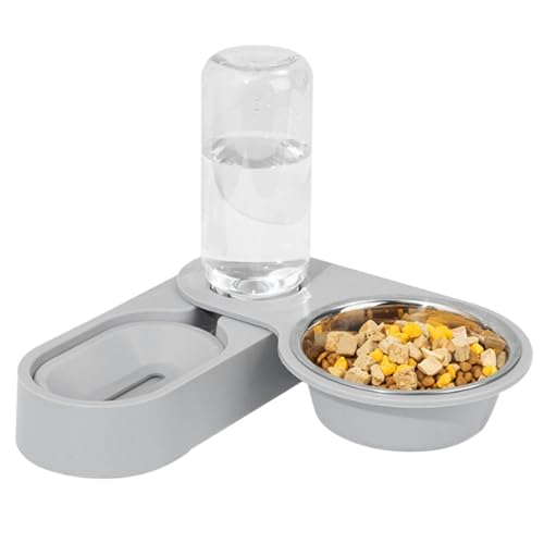 Katzen-Futterstation, Haustier-Futterstation, 2-in-1-Haustier-Futterstation, automatischer Haustier-Futterspender, Edelstahl, 2-in-1-Automatik-Katzen- und Hunde-Futterstation mit rutschfester Basis, t von Buhyujkm