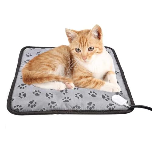 Buithafu Haustier-Heizkissen – Wärmematte für Hunde & Katzen | 2 Temperaturstufen (35°C/45°C) | Wasserfeste PU-Oberfläche | Knautschsicheres Kabel | 45x45cm (Pfotenprint, Grau) von Buithafu