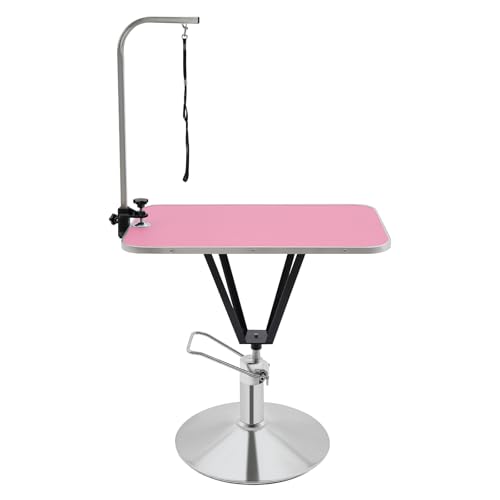 Rosa Tierpflegetisch, 360° Schwenkbar Hydraulisch Anhebbarer Einstellbarer Tierpflegetisch Haustierpflegetisch, für Heim- und Zoohandlungen von Bukeey