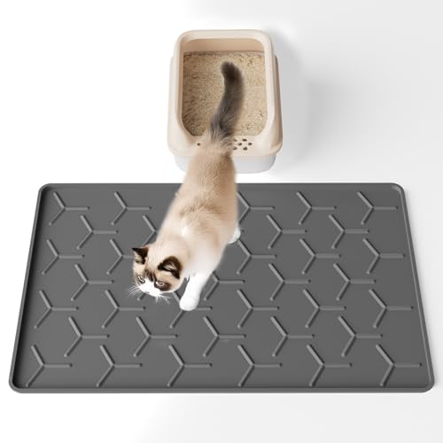 Bulkniu Große Silikon-Katzentoilettenmatte: weiche und wasserdichte Katzentoilettenmatte, Katzenfuttermatte (61 x 40,6 cm, Dunkelgrau-S) von Bulkniu