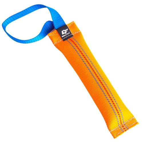 Bull Fit Beisswurst für Hunde, 25 cm mit Handschlaufe - Sehr Robustes Hundespielzeug zum Training, Tauziehen und Zerrspiele mit Hund - Aus hochwertigem Feuerwehrschlauch handgefertigt, orange von Bull Fit