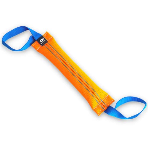 Bull Fit Beisswurst für Hunde, 30 cm, mit Zwei Schlaufen - Sehr Robustes Hundespielzeug zum Training, Tauziehen und Zerrspiele mit Hund - Aus hochwertigem Feuerwehrschlauch handgefertigt, orange von Bull Fit