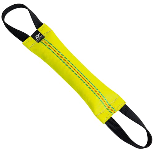 Bull Fit Bungee Beisswurst für Hunde, 30 cm, mit Zwei Schlaufen - Sehr Robustes Hundespielzeug zum K9 Training, Tauziehen und Zerrspiele - Aus hochwertigem Feuerwehrschlauch handgefertigt, gelb von Bull Fit