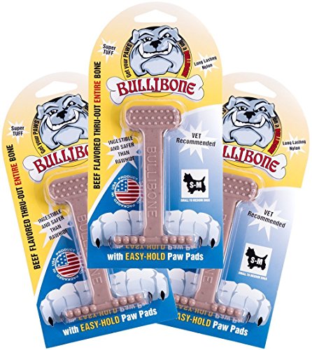 Bullibone Nylon Hund kauen, Kleine Nylon Bone – Verbessert Dental Hygiene, einfach zu Griff Unten, und durchdrungenem mit Geschmack, 3-Pack, Beef von Bullibone