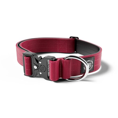 BullyBillows 4 cm Combat® Hundehalsband v2.0 | Robustes Design mit zertifiziertem Clip | Ohne Griff | Mit Neopren Gefüttert für Komfort | Burgunderrot | Mittel |Verstellbare Größe 35 cm–54 cm(14"–21") von BullyBillows