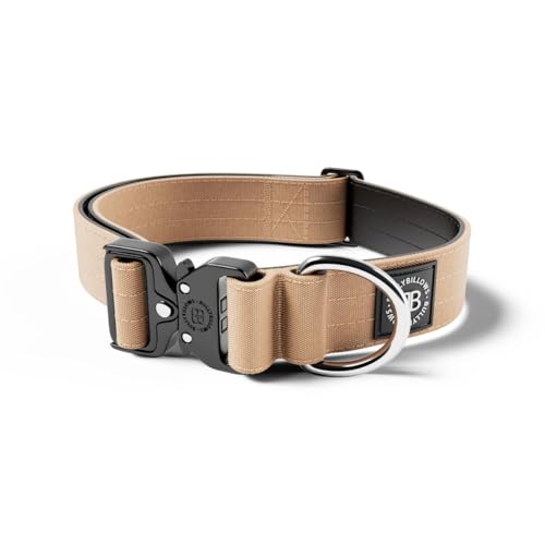 BullyBillows 4 cm Combat® Hundehalsband v2.0 | Robustes Design mit zertifiziertem Clip | Ohne Griff | Mit Neopren Gefüttert für Komfort | Hellbraun | Groß | Verstellbare Größe 43 cm–72 cm (17"–28") von BullyBillows