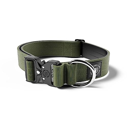 BullyBillows 4 cm Combat® Hundehalsband v2.0 | Robustes Design mit zertifiziertem Clip | Ohne Griff | Mit Neopren Gefüttert für Komfort | Khaki | Groß | Verstellbare Größe 43 cm–72 cm (17"–28") von BullyBillows