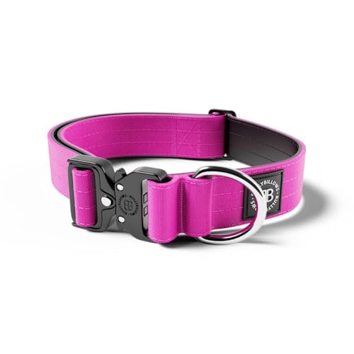 BullyBillows 4 cm Combat® Hundehalsband v2.0 | Robustes Design mit zertifiziertem Clip | Ohne Griff | Mit Neopren Gefüttert für Komfort | Magenta | Groß | Verstellbare Größe 43 cm–72 cm (17"–28") von BullyBillows