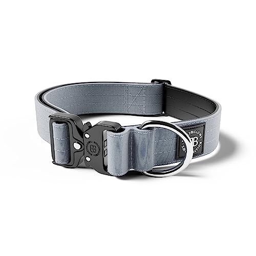 BullyBillows 4 cm Combat® Hundehalsband v2.0 | Robustes Design mit zertifiziertem Clip | Ohne Griff | Mit Neopren Gefüttert für Komfort | Metallgrau | Groß | Verstellbare Größe 43 cm–72 cm (17"–28") von BullyBillows