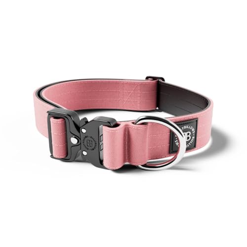 BullyBillows 4 cm Combat® Hundehalsband v2.0 | Robustes Design mit zertifiziertem Clip | Ohne Griff | Mit Neopren Gefüttert für Komfort | Rosa | Groß | Verstellbare Größe 43 cm–72 cm (17"–28") von BullyBillows