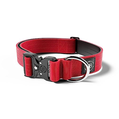 BullyBillows 4 cm Combat® Hundehalsband v2.0 | Robustes Design mit zertifiziertem Clip | Ohne Griff | Mit Neopren Gefüttert für Komfort | Rot | Groß | Verstellbare Größe 43 cm–72 cm (17"–28") von BullyBillows