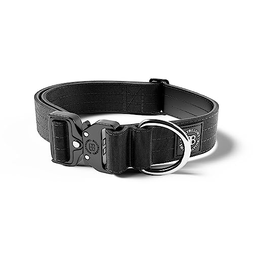 BullyBillows 4 cm Combat® Hundehalsband v2.0 | Robustes Design mit zertifiziertem Clip | Ohne Griff | Mit Neopren Gefüttert für Komfort | Schwarz | Mittel | Verstellbare Größe 35 cm–54 cm (14"–21") von BullyBillows