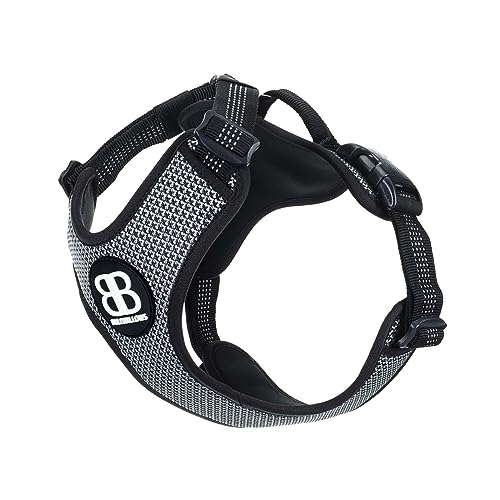BullyBillows Active Light Hunde Geschirr mit Griff, hochwertiges Hundegeschirr, gepolstertes Futter und stark reflektierendes Hundegeschirr, geeignet für alle Hunderassen, Schwarz, Mittel von BullyBillows