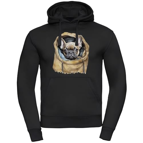Bullyfriend Hoodie, Französische Bulldogge Kapuzenpullover, Frontprint, Schwarz (Print 2, M) von Bullyfriend