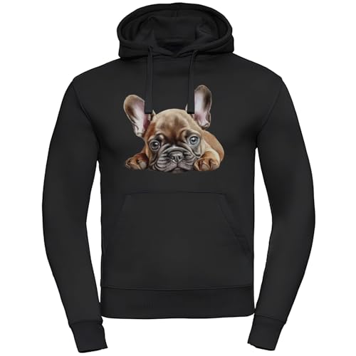 Bullyfriend Hoodie, Französische Bulldogge Kapuzenpullover, Frontprint, Schwarz (Print 4, M) von Bullyfriend