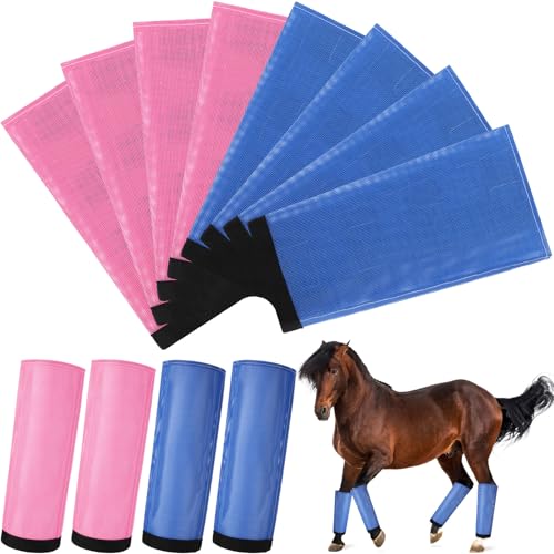 Bulyoou Fliegengamaschen für Pferde, atmungsaktiv, Netzstoff, schützende lose Bandagen, verstellbar, zur Vorbeugung von Beinen, reduziert Fliegen und Mückenstiche (Blau, Rosa, M) von Bulyoou