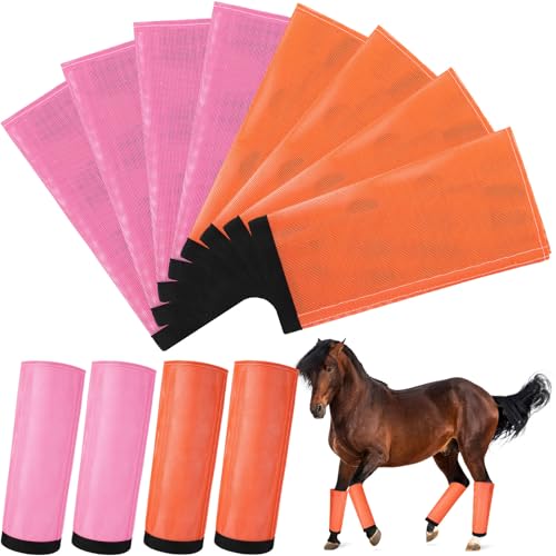 Bulyoou Fliegenstiefel für Pferde, atmungsaktiv, Netzstoff, schützend, lose Bandagen, verstellbar, zur Vorbeugung von Beinen, reduziert Fliegen und Mückenstiche (Orange, Rosa, S) von Bulyoou