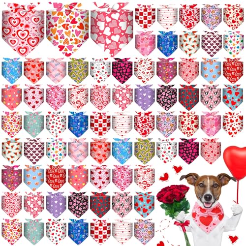Bulyoou Hundehalstücher für Hunde, niedlich, dreieckig, verstellbar, waschbar, für Urlaub, Hundehalstuch, Haustierkostüm, Pflegezubehör (Valentinstag), 72 Stück von Bulyoou