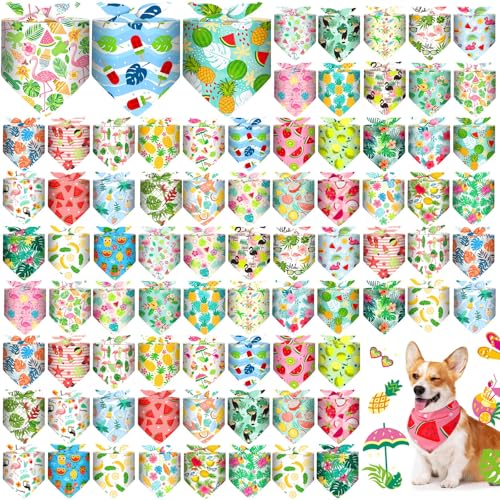 Bulyoou Hundehalstücher für den Sommer, verstellbar, waschbar, Dreieckstuch, weiches Halstuch, Lätzchen für den Sommer, Urlaub, Haustierkostüm-Zubehör (Obst), 72 Stück von Bulyoou