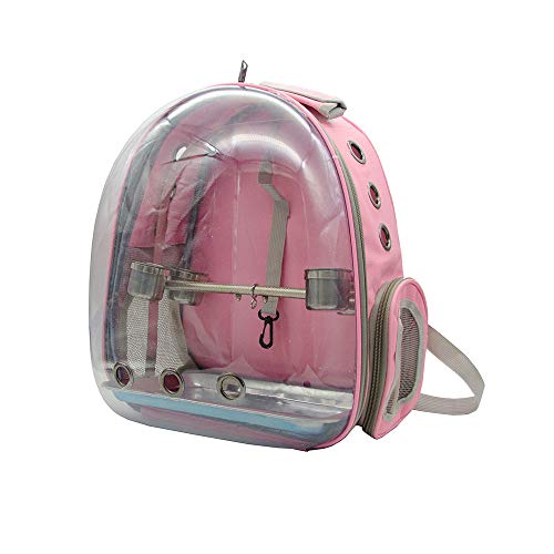 Transporttasche für Vögel, Vogeltragetasche, transparenter Reiserucksack, atmungsaktiv mit Edelstahl-Ständer für Haustiere, Vogel Papagei (Pink) von Bulz