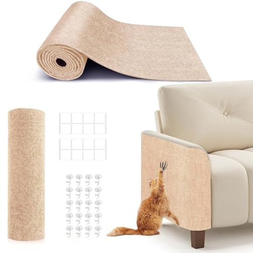 Katzenkratzmatte, selbstklebend, Kratzteppich, DIY-Kratz-Möbelschutz für Couch, Sofa, Wand und Tür, langlebig, Möbelschutz für Couch, Sofa, Wand und Tür, 200 x 39 cm, Beige von BumaiGo