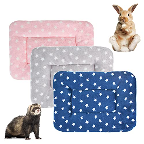 3 Stück Plüschbett für kleine Tiere, warme flauschige Welpen, Fleecedecke, Meerschweinchen, Hamster, Kaninchen, Bettmatte für Kätzchen, Chinchilla, Eichhörnchen, Igel (groß: 48,3 x 30,5 cm, F) von BundleMall
