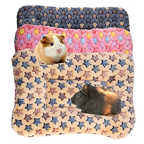 BundleMall 3 Stück Plüschbett für kleine Tiere, warme Flauschige Welpen Fleecedecke, Bettmatte für Meerschweinchen, Hamster, Kätzchen, Kaninchen (klein: 38 x 28 cm, blau+braun+rosa) von BundleMall