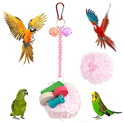 BundleMall Vogelspielzeug Vogelkäfig Zubehör für Papageien, Hanging Shredder Toys Eichenknochen, Futterkorb, Spielzeug zum Kauen für kleine Wellensittiche (Rosa) von BundleMall