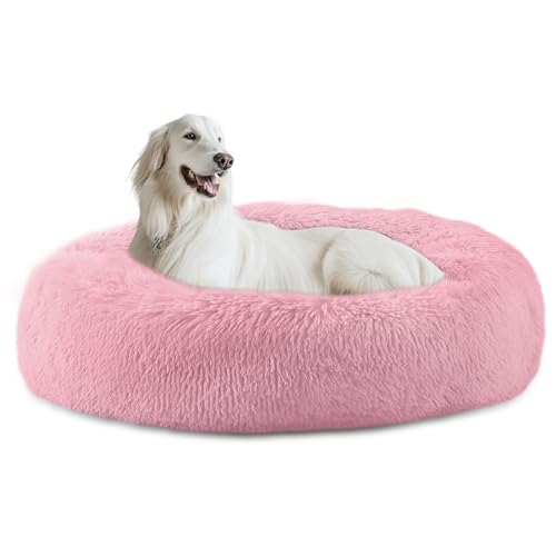 Bunlitent Beruhigendes Hundebett, Anti-Angst-Donut-Bett für mittelgroße und große Hunde, wärmend, gemütlich, weich, niedlich, rund, waschbar, Marshmallow-Kuschelnest, Welpen, Hunde und Katzen, Rosa Bunlitent Beruhigendes Hundebett, Anti-Angst-Donut-Bett für mittelgroße und große Hunde, wärmend, gemütlich, weich, niedlich, rund, waschbar, Marshmallow-Kuschelnest, Welpen, Hunde und Katzen, Rosa von Bunlitent