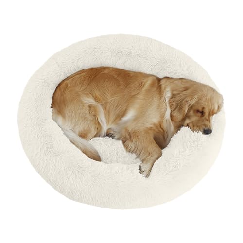 Bunlitent Beruhigendes Hundebett, Anti-Angst-Donut-Bett für mittelgroße und große Hunde, warm, gemütlich, weich, niedlich, rund, waschbar, Marshmallow-Kuschelnest, für Welpen, Hunde und Katzen, Weiß Bunlitent Beruhigendes Hundebett, Anti-Angst-Donut-Bett für mittelgroße und große Hunde, warm, gemütlich, weich, niedlich, rund, waschbar, Marshmallow-Kuschelnest, für Welpen, Hunde und Katzen, Weiß von Bunlitent