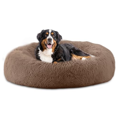 Bunlitent Beruhigendes Hundebett, Plüsch, Anti-Angst, Donut-Hundebett für große Hunde, wärmend, gemütlich, weich, niedlich, rund, waschbar, Marshmallow-Kuschelnest, Haustierbett, 117,8 cm, Braun Bunlitent Beruhigendes Hundebett, Plüsch, Anti-Angst, Donut-Hundebett für große Hunde, wärmend, gemütlich, weich, niedlich, rund, waschbar, Marshmallow-Kuschelnest, Haustierbett, 117,8 cm, Braun von Bunlitent
