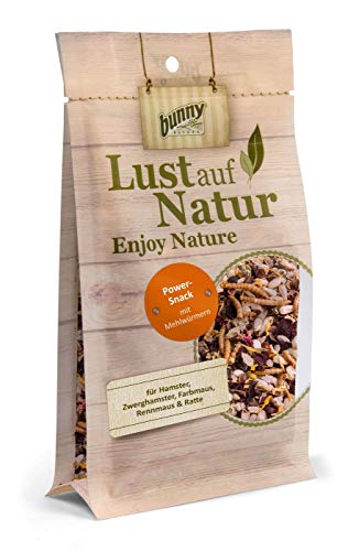 Bunny Nature Lust auf Natur Power Snack | 80 g | Ergänzungsfuttermittel für Hamster, Mäuse und Ratten | Ohne Zucker, Zusatzstoffe oder Farbstoffe | Mit hochwertigem Eiweiß von Bunny