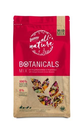 Bunny Nature BOTANICALS MID Mix - mit Ringelblumenblüten & Rosenblüten | 130 g | Ergänzungsfuttermittel für Zwergkaninchen, Meerschweinchen, Chinchillas & Degus von Bunny Nature