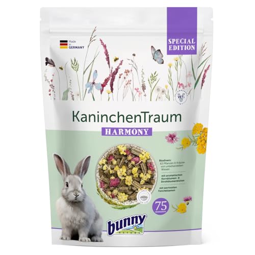Bunny KaninchenTraum Special Edition Harmony | 1,5 kg | Alleinfuttermittel für Zwergkaninchen ab 6 Monaten | Mit 63 ausgewählten Pflanzen und Kräutern | Optimaler Calcium-Gehalt von Bunny