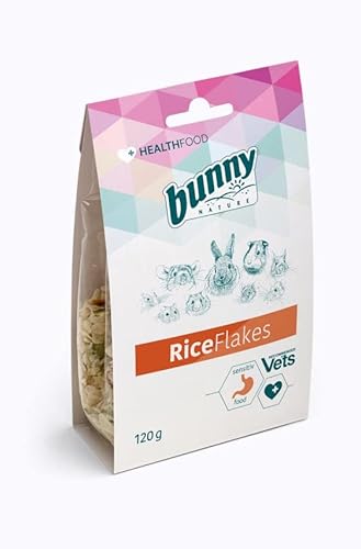 Bunny Riceflakes | 120g | Ergänzungsfuttermittel für Zwergkaninchen & Nagetiere | Kann unterstützend wirken als Schonkost bei Verdauungsproplemen | Bei Magen-Darm-Problemen von Bunny