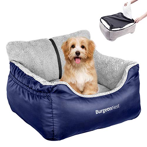 BurgeonNest Hunde-Autositz für kleine Hunde, vollständig abnehmbar und waschbar, Welpen-Sitzerhöhung, mit Aufbewahrungstaschen und Clip-On-Leine, tragbar, weiches Hunde-Auto-Reisebett von BurgeonNest