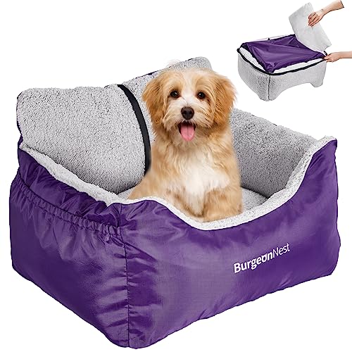 BurgeonNest Hunde-Autositz für kleine Hunde, vollständig abnehmbar und waschbar, Katzen-Autositze unter 11,3 kg, weiche Haustier-Sitzerhöhung mit Aufbewahrungstaschen, Clip-On-Leine, tragbare von BurgeonNest