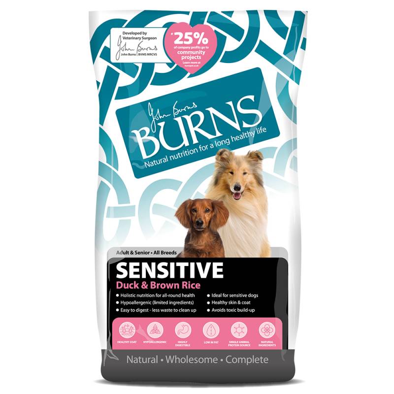 Burns Adult & Senior Sensitive Ente & brauner Reis - Sparpaket: 2 x 12 kg von Burns