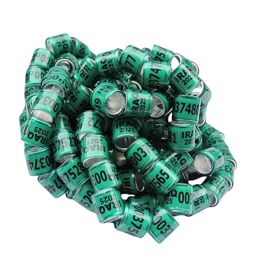 Bursker 50 Stück Taubenbeinringe, 2025 Brieftaube Fußkettchen Leichter Aluminium-Plastik Ring für Renntauben, einfache Identifizierung & sicherer Sitz Aluminium-Kunststoff (grüner Irak) von Bursker
