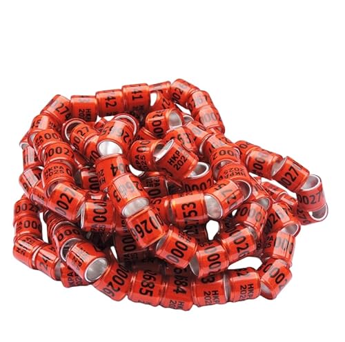 Bursker 50 Stück Taubenbeinringe, 2025 Brieftaube Fußkettchen Leichter Aluminium-Plastik Ring für Renntauben, einfache Identifizierung & sicherer Sitz Aluminium-Kunststoff (rotes Hongkong) von Bursker