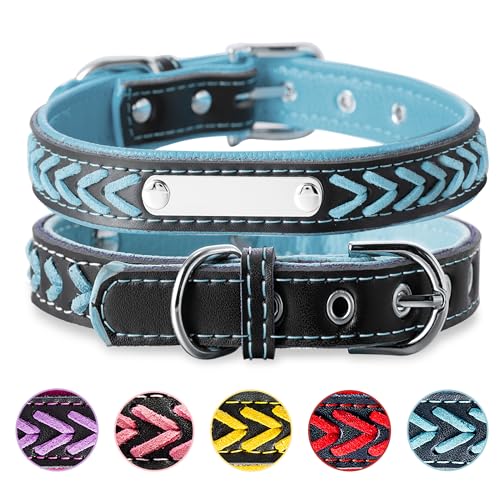 Geflochtenes Hundehalsband aus Leder Personalisierte Leder Hundehalsband mit Namen Gravur Blau Halsband mit Namenschild für Welpen Hundehalsbänder XS von Buruslove