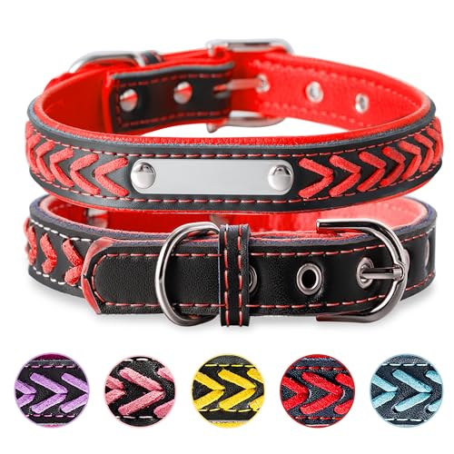 Geflochtenes Hundehalsband aus Leder Personalisierte Leder Hundehalsband mit Namen Gravur Rot Halsband mit Namenschild für Welpen Hundehalsbänder XS von Buruslove