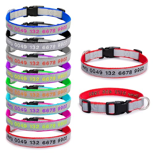 Personalisiert Hundehalsband mit Namen und Telefonnummer Bestickt | Reflektierend Halsbänder Nylon für Kleine Mittlere Große Hunde (Nylon Hundehalsband) von Buruslove