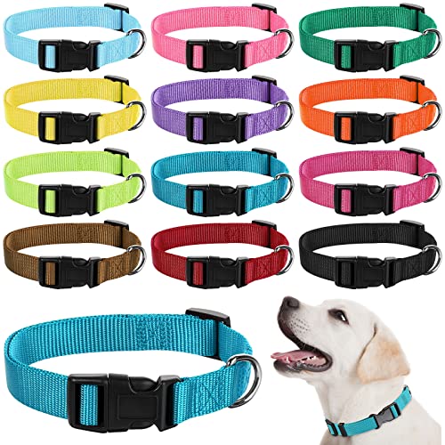 12 Stück Nylon-Hundehalsband, verstellbar, mit Schnellverschluss-Schnalle, Hundehalsband, Großpackung für Hunde, Spazierengehen, Laufen, Training, Größe M (gemischte Farben) von Buryeah