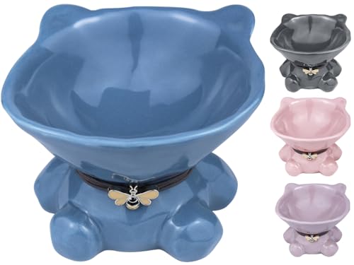 Busnos Katzennapf Erhöht Einzeln Futternapf 15 Neigung Trinknapf Katze Blau Fressnapf Katze Erhöht Katze Keramik 14x13x11 cm Katzennapf Katzen und Kleiner Hund Zubehör Essen Teller Futterstation von Busnos