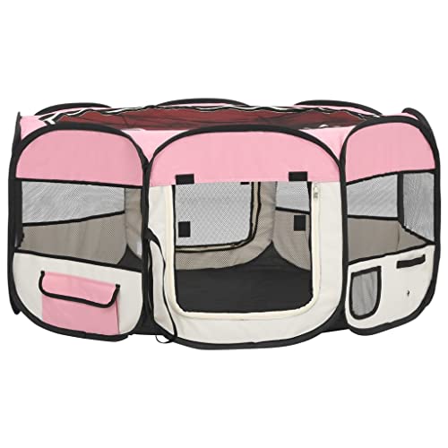 Bussandri Exclusive - Hundeauslauf klappbar mit Tragetasche 145x145x61 cm rosa von vidaXL