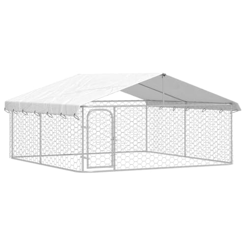 vidaXL Outdoor-Hundezwinger mit Dach, Grau, 300x300x150 cm von vidaXL