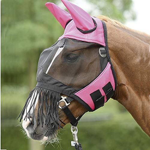 BUSSE everline Fliegenmaske FLY COVER FRANSEN Warmblut, extra groß, pink/schwarz von Busse