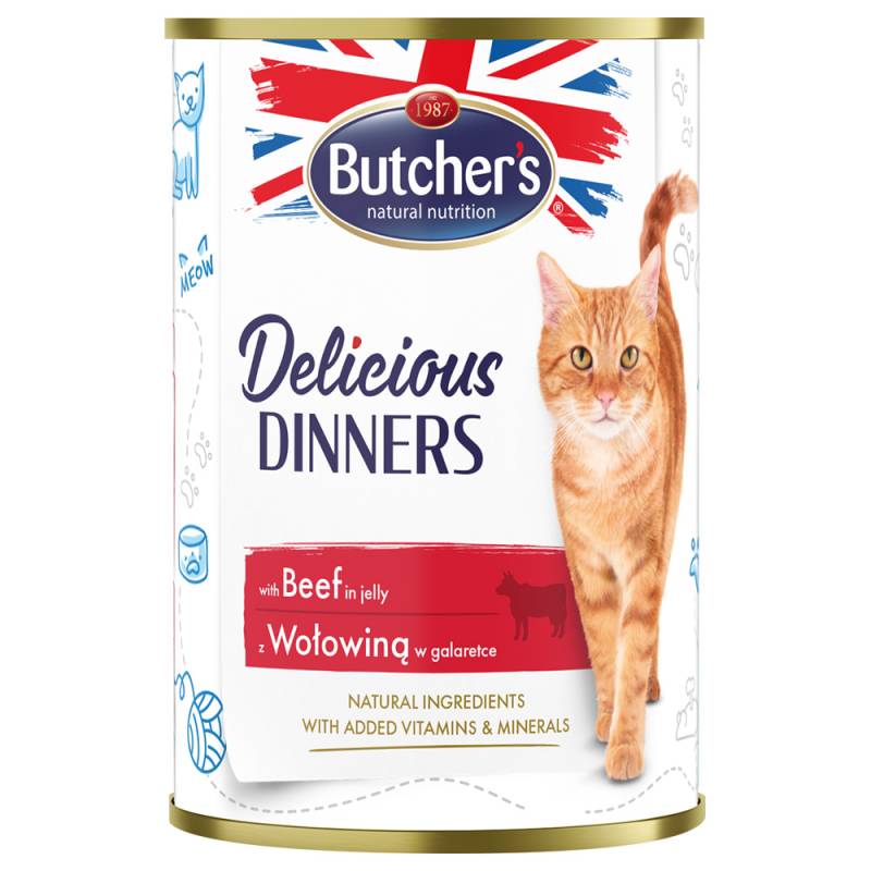 Butcher's Delicious Dinners Katze 24 x 400 g - mit Rind von Butcher's